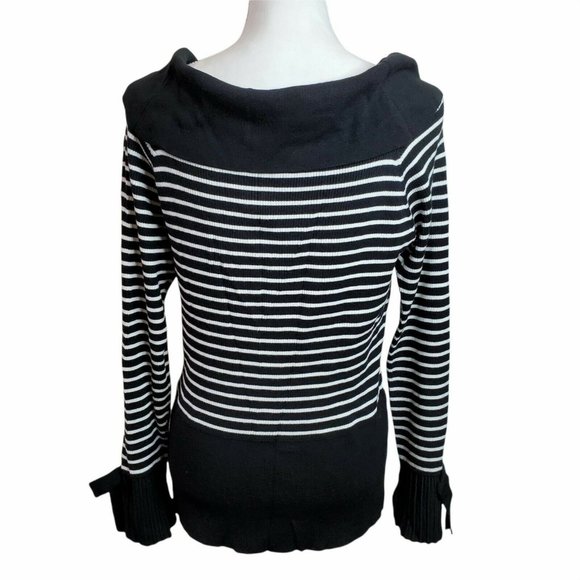 New York and Co Womens Sweater Sz XL Black White Off-Shoulder Neck 7th Avenue LS - Picture 2 of 12